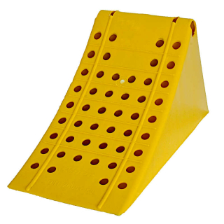 Yellow plastic wheel chock 160 mm wide