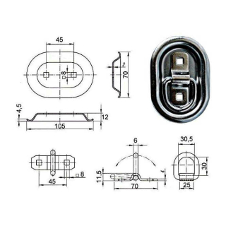 Lashing trough with ring size 1, 100 x 145 mm, 800 daN